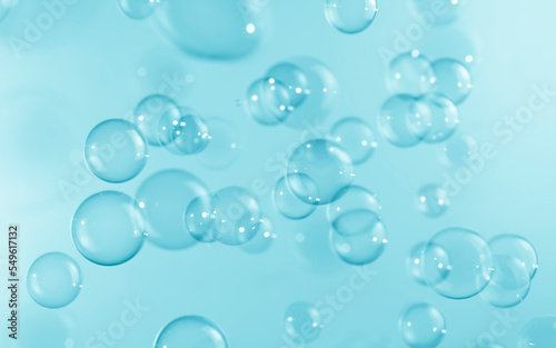 Abstract Beautiful Transparent Blue Soap Bubbles Background. Freshness Soap Sud Bubbles Water. 