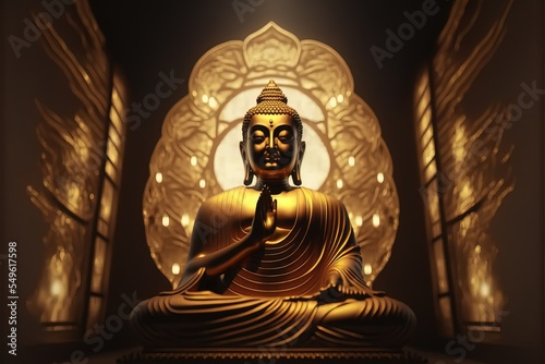 Huge Golden Buddha in a luxury style. illustration. Digital Rendering