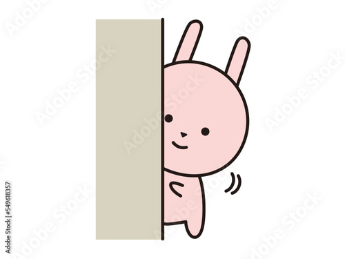 壁からチラッと様子を伺ううさぎのキャラクター
