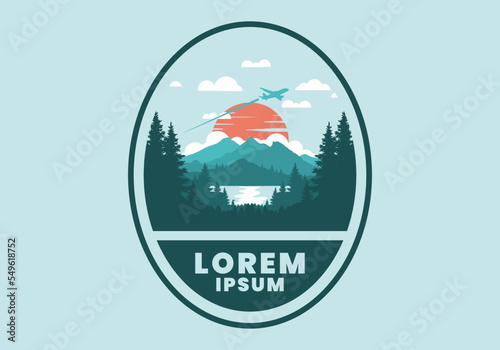 Wallpaper Mural Landscape illustration of a forest, lake and plane above the clouds Torontodigital.ca