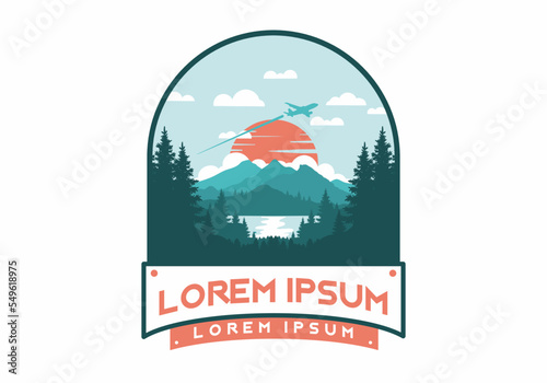 Wallpaper Mural Landscape illustration of a forest, lake and plane above the clouds Torontodigital.ca