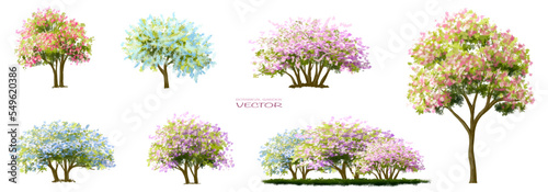 Vector watercolor blooming flower,tree or grass side view isolated on white background for landscape and architecture drawing,elements for environment and garden,botanical for section in spring