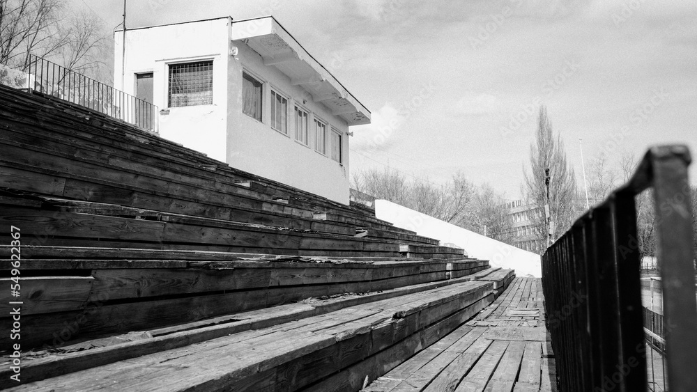 wooden stands of the old football stadium wooden stands of the old football stadium