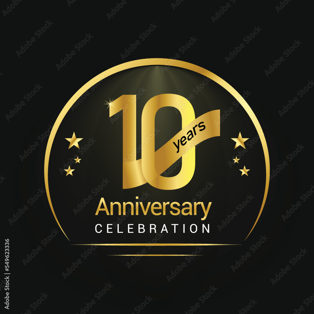 Fototapeta premium 10 years Anniversary Celebration design with golden gradient. 