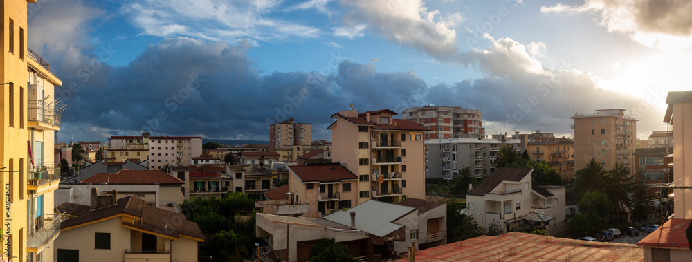 panoramica city skyline with clouds of Aversa at sunset panoramica city skyline with clouds of Aversa at sunset