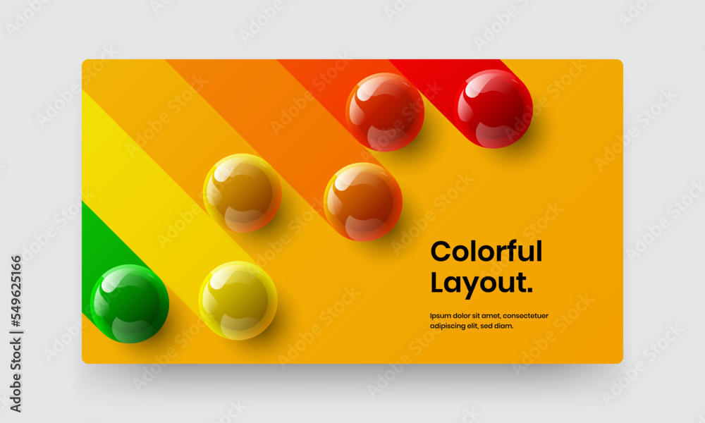 Trendy placard vector design layout. Fresh 3D balls pamphlet concept.