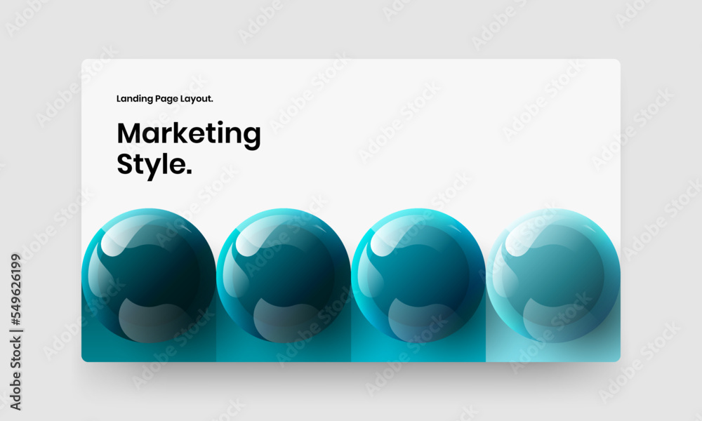 Trendy website screen vector design concept. Unique realistic spheres corporate brochure template.
