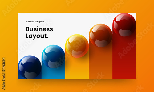 Modern pamphlet design vector template. Fresh 3D spheres corporate cover illustration.