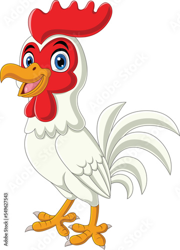 Cartoon happy rooster on white background