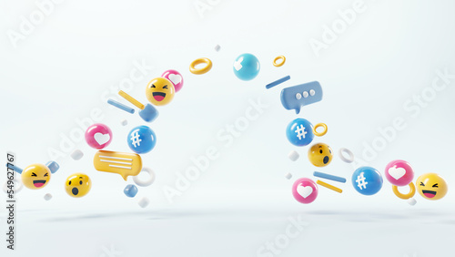 Empty background surrounded with social media icon for product design, 3d render.