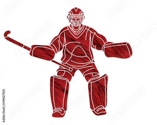 Field Hockey Sport Male Player Action Cartoon Outline Graphic Vector