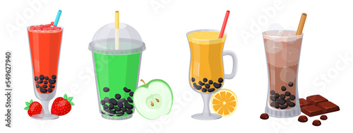 Yummy Bubble tea drink vector isolated set