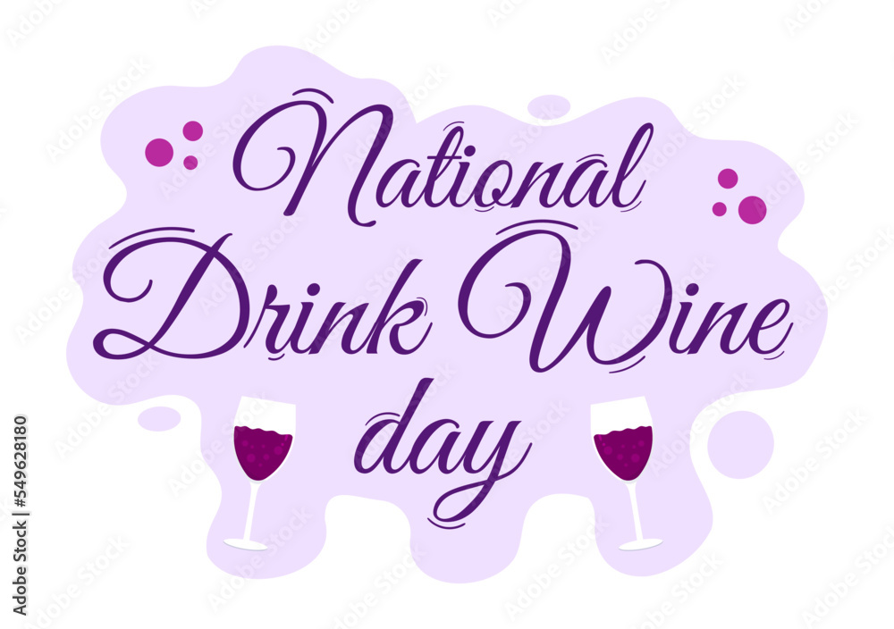 Fototapeta premium National Drink Wine Day on February 18 with Glass of Grapes and Bottle in Flat Style Cartoon Hand Drawn Background Templates Illustration