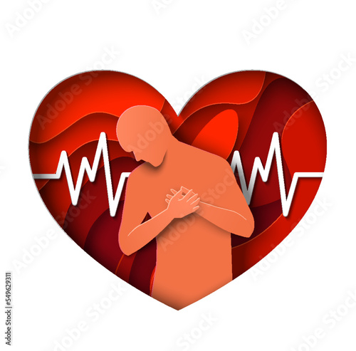 Man holding chest over heart attack symbol vector
