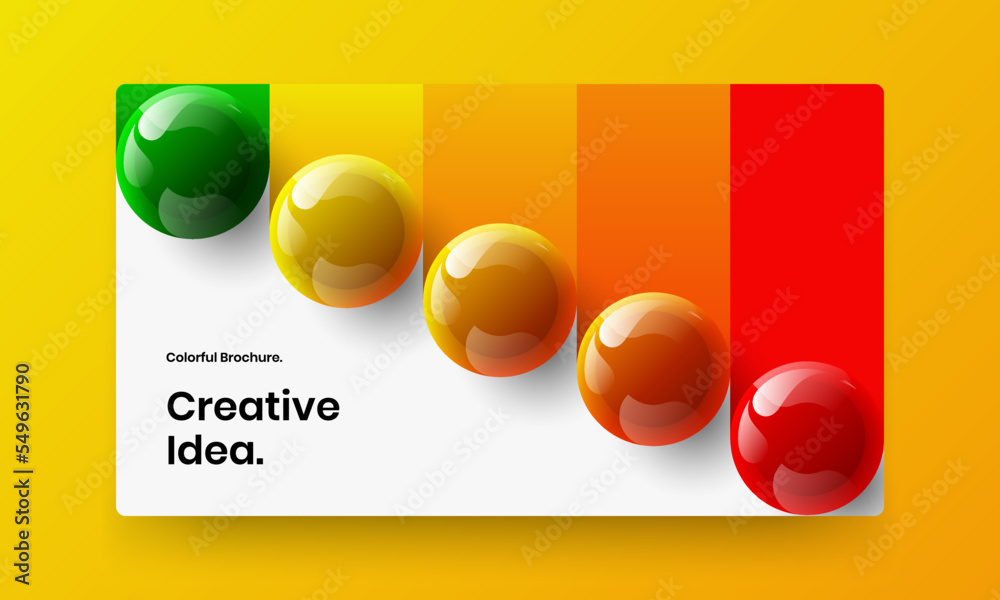 Abstract site design vector concept. Colorful 3D balls magazine cover illustration.