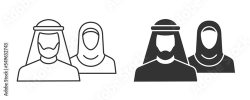 Muslim couple vector icon. Black illustration isolated on white background for graphic and web design.
