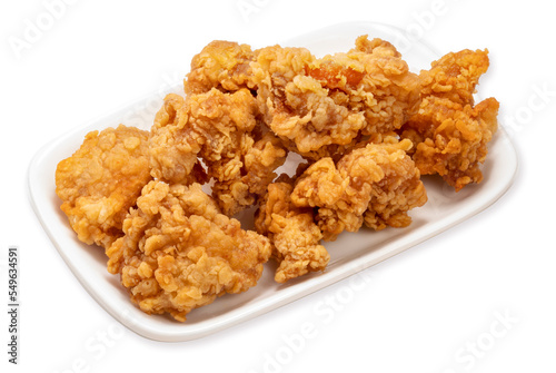 Fried chicken isolated on white dish With clipping path, Fried chicken on white background.