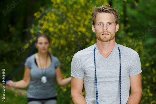 young couple exercise together outdoors healthy lifestyle
