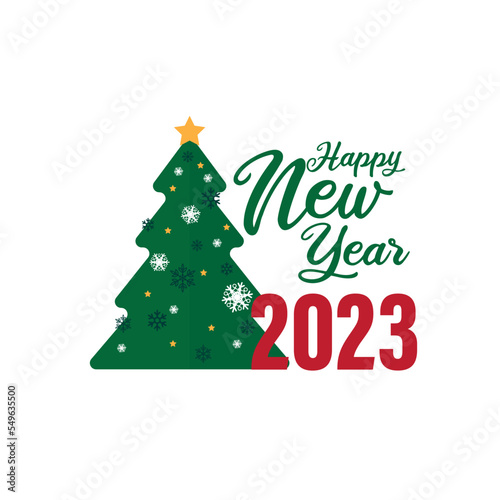 2023 lettering and pine tree vector design. new year celebration concept. 