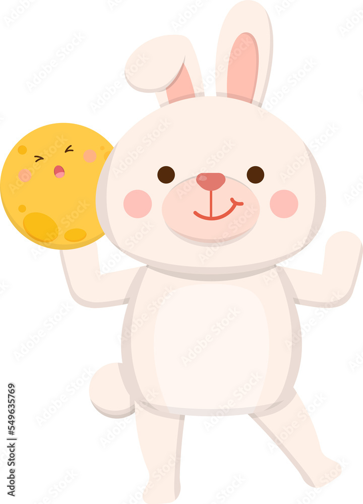 Cute rabbit mascot character with moon, celebrating mid-autumn festival Cute rabbit mascot character with moon, celebrating mid-autumn festival