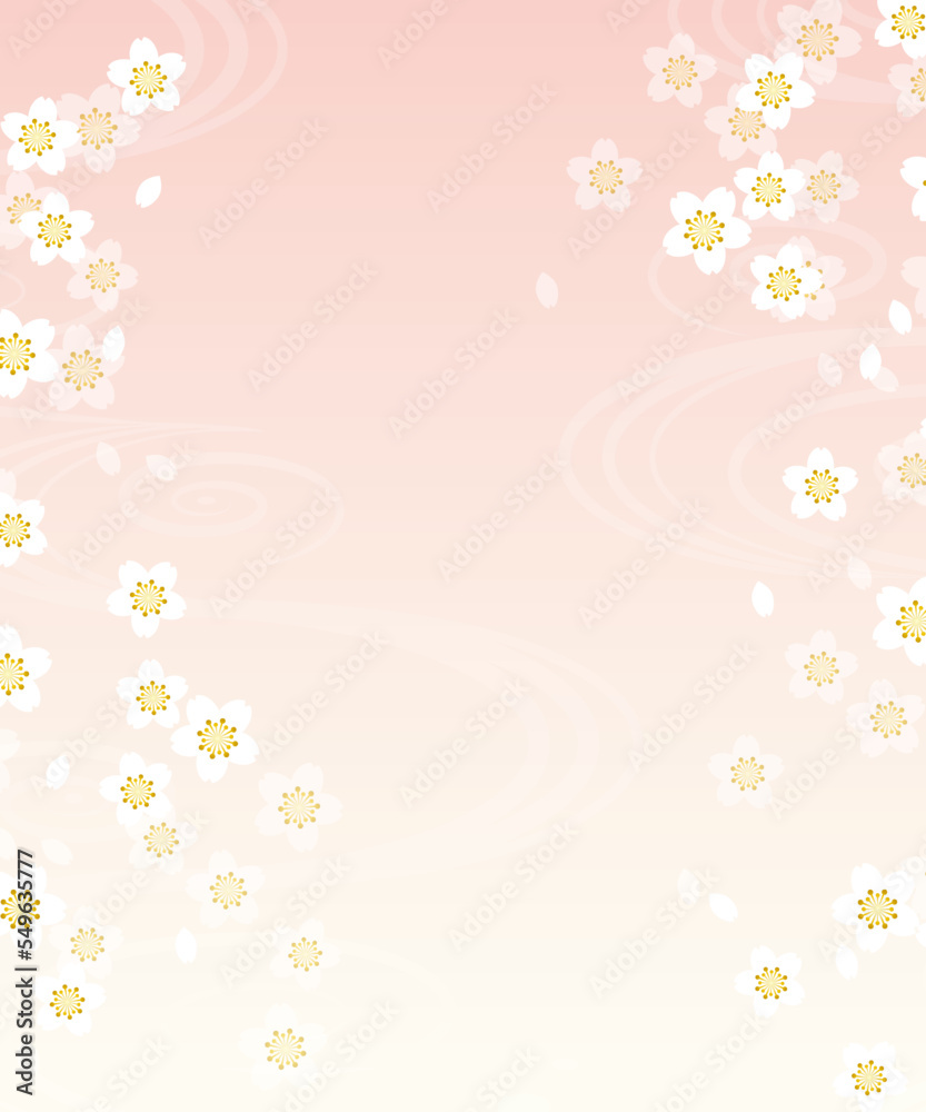 舞い散る桜と流水紋の背景イラスト素材 ベクター 春 新春