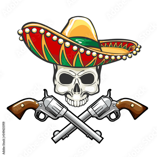 Skull in Sombrero and Two Guns Emblem