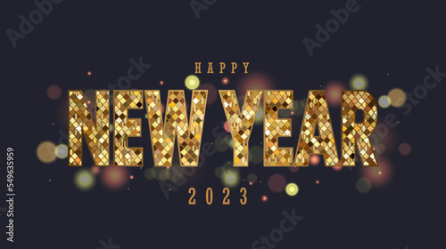 Happy new year 2023 concept design, On the accession of new year party banner concepts, celebration and new year letter on dark background with bokeh.