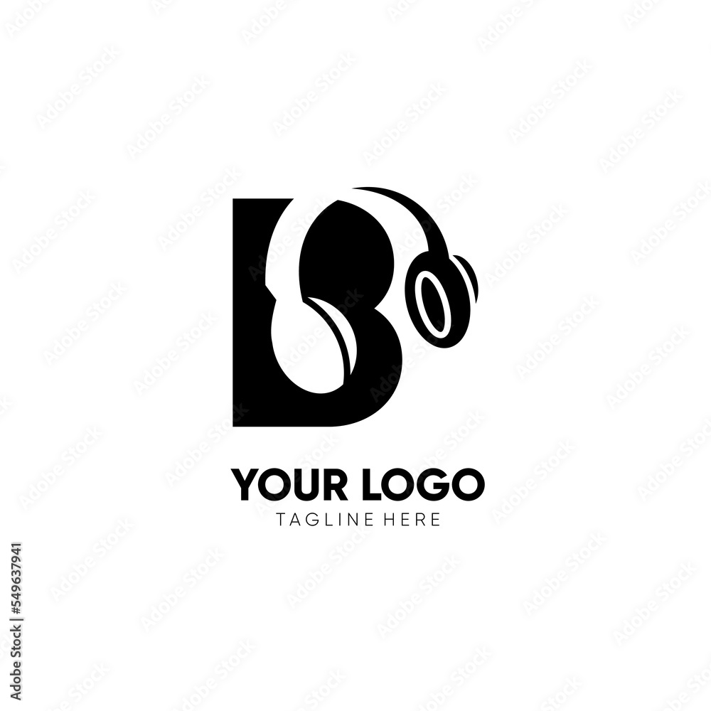 Letter B Headphone Logo Design Vector Icon Graphic Illustration