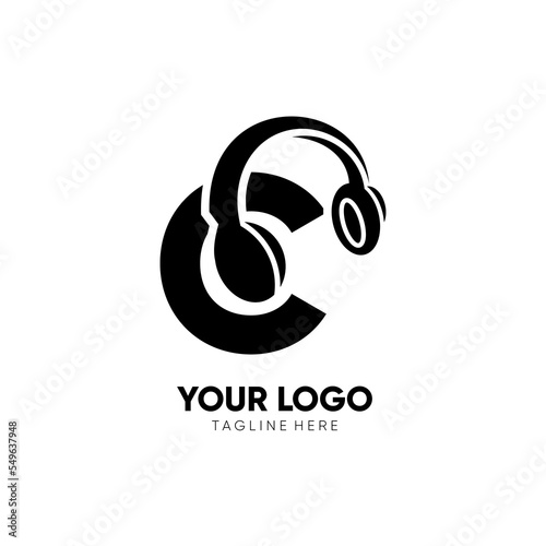 Letter C Headphone Logo Design Vector Icon Graphic Illustration
