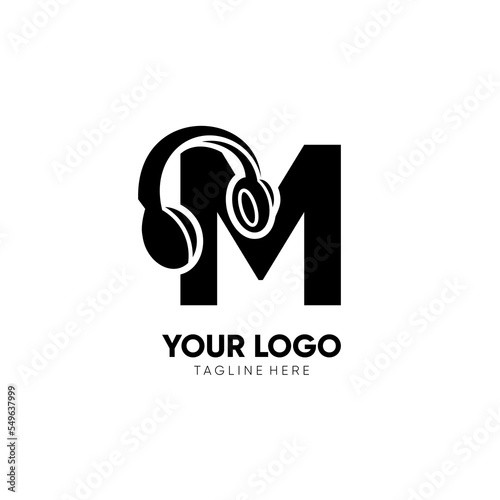 Letter M Headphone Logo Design Vector Icon Graphic Illustration