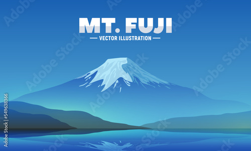Japanese landscape with Fuji mountain. Night view of the most famous tourist attractions in Tokyo. Fujiyama vector illustration for web or banner