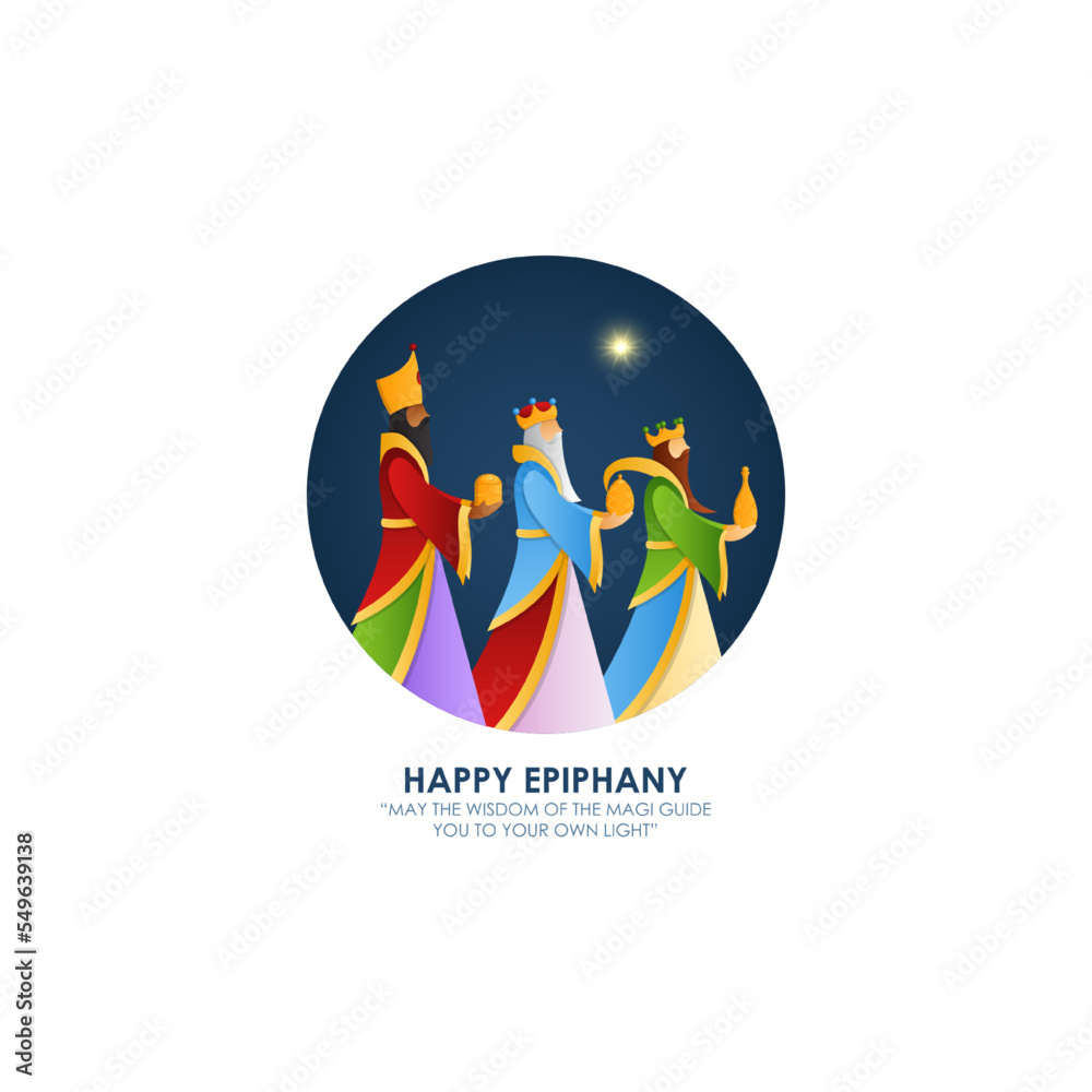 Vector illustration of Happy Epiphany Christian festival three wise men