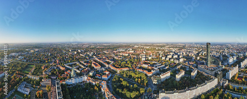 Wroclaw city panorama. Aerial view of modern european city with residential districts and street at summer morning © Lazy_Bear