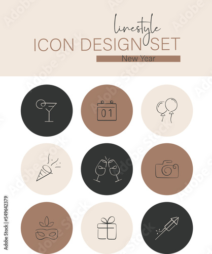 Linestyle Icon Design Set New Year