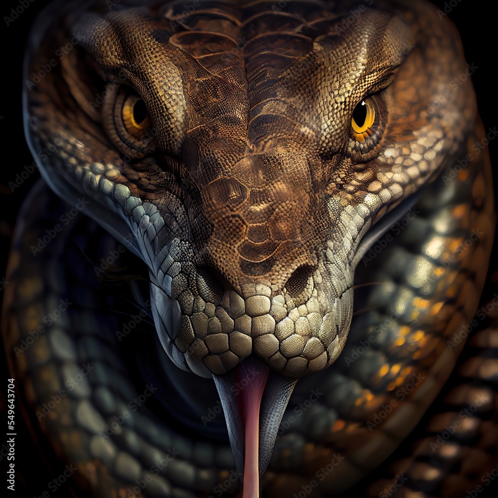 Stunning portrait of the snake. Photorealistic illustration with