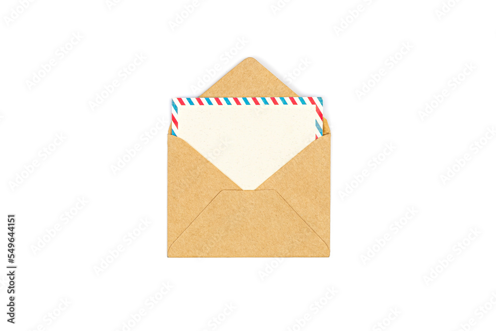 Craft paper envelope with blank letter isolated on white background. Craft paper envelope with blank letter isolated on white background.