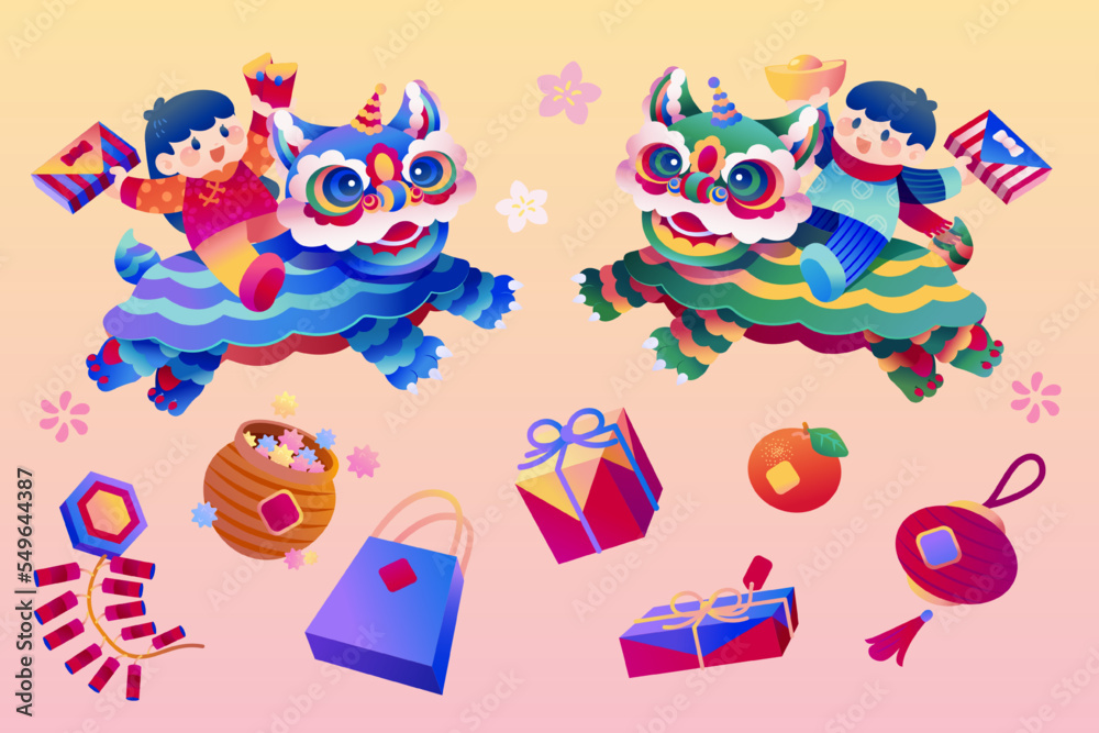 Fototapeta premium Cute CNY element set
