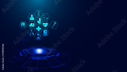 Abstract health healthcare icon modern futuristic on modern blue background. for background image