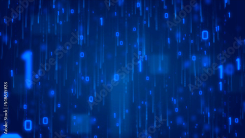 Abstract Binary Number System concept network internet circuit computer numbers 0 and 1 digital cryptography basic computer programming On a blue background, modern, futuristic.