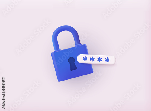 Data protection, safety, encryption, protection, privacy concept. Lock with password. 3D Web Vector Illustrations.