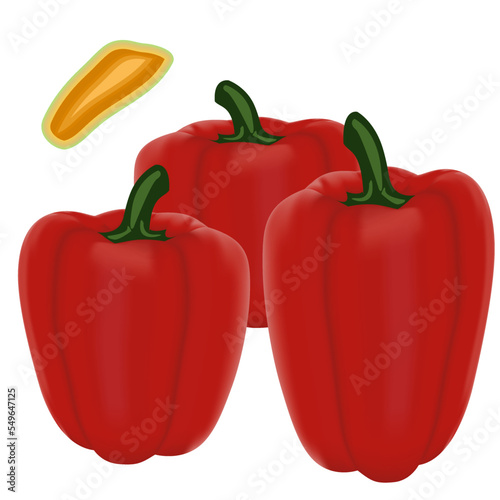 Vector illustration, red habanero chili, whole and sliced, isolated on white Pro Vector