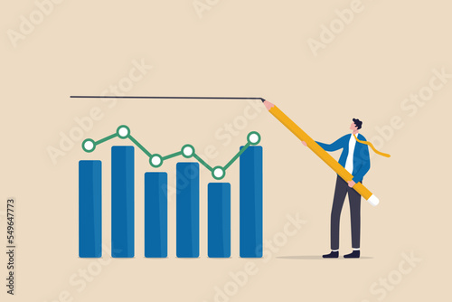 Set expectation or KPI, key performance indicator for improvement or work success, growth or growing business, hope or opportunity to success concept, businessman draw expectation line on KPI graph.
