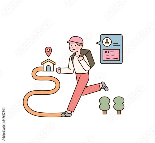 A deliveryman is carrying a delivery box and looking for a way.