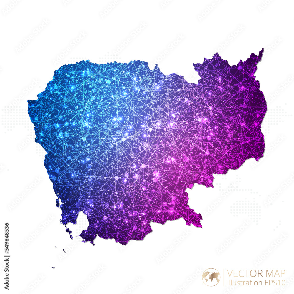 Cambodia map in geometric wireframe blue with purple polygonal style gradient graphic on white background. Vector Illustration Eps10. Cambodia map in geometric wireframe blue with purple polygonal style gradient graphic on white background. Vector Illustration Eps10.