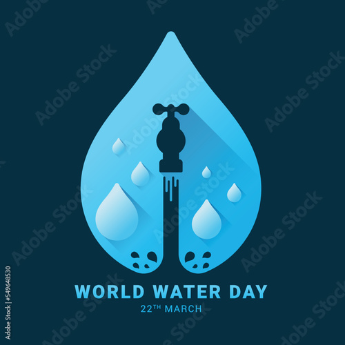 world water day banner - Water flows from the tap and drop waters in blue drops water sign on dark blue background vector design