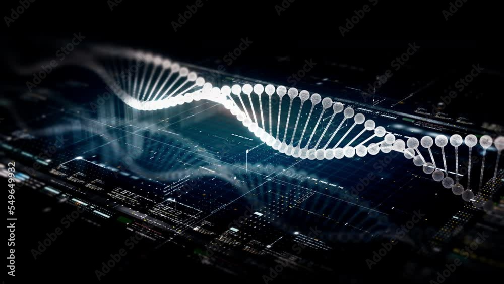 Futuristic holographic advance biomedical DNA sequence analysis diagnostic head up display for background computer screen display