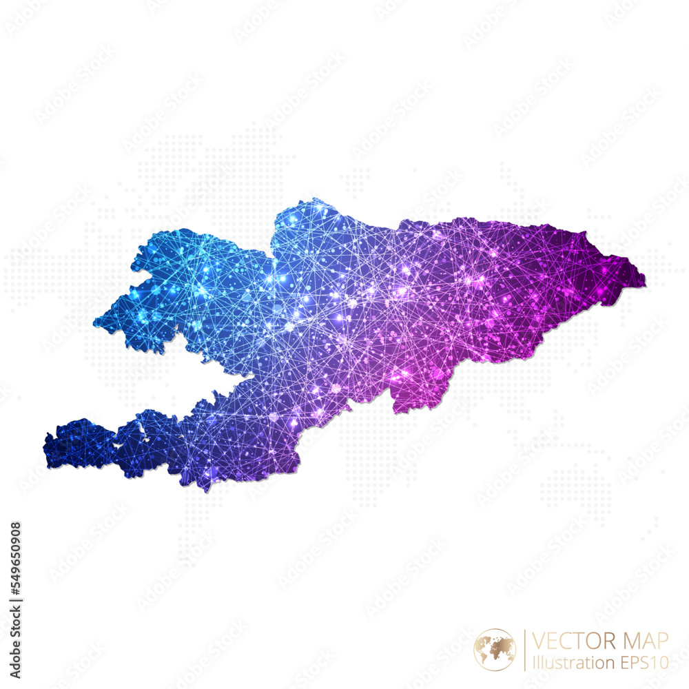 Obraz premium Kyrgyzstan map in geometric wireframe blue with purple polygonal style gradient graphic on white background. Vector Illustration Eps10.
