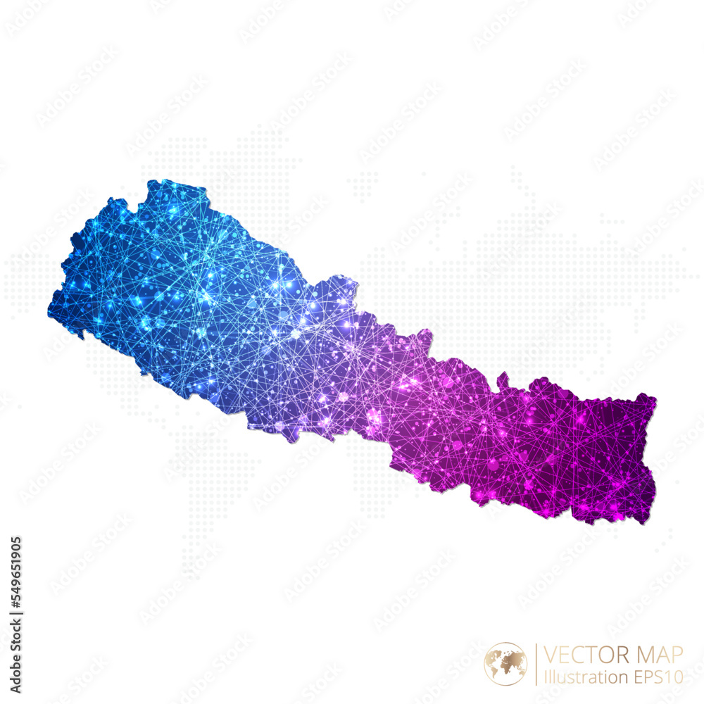 Obraz premium Nepal map in geometric wireframe blue with purple polygonal style gradient graphic on white background. Vector Illustration Eps10.