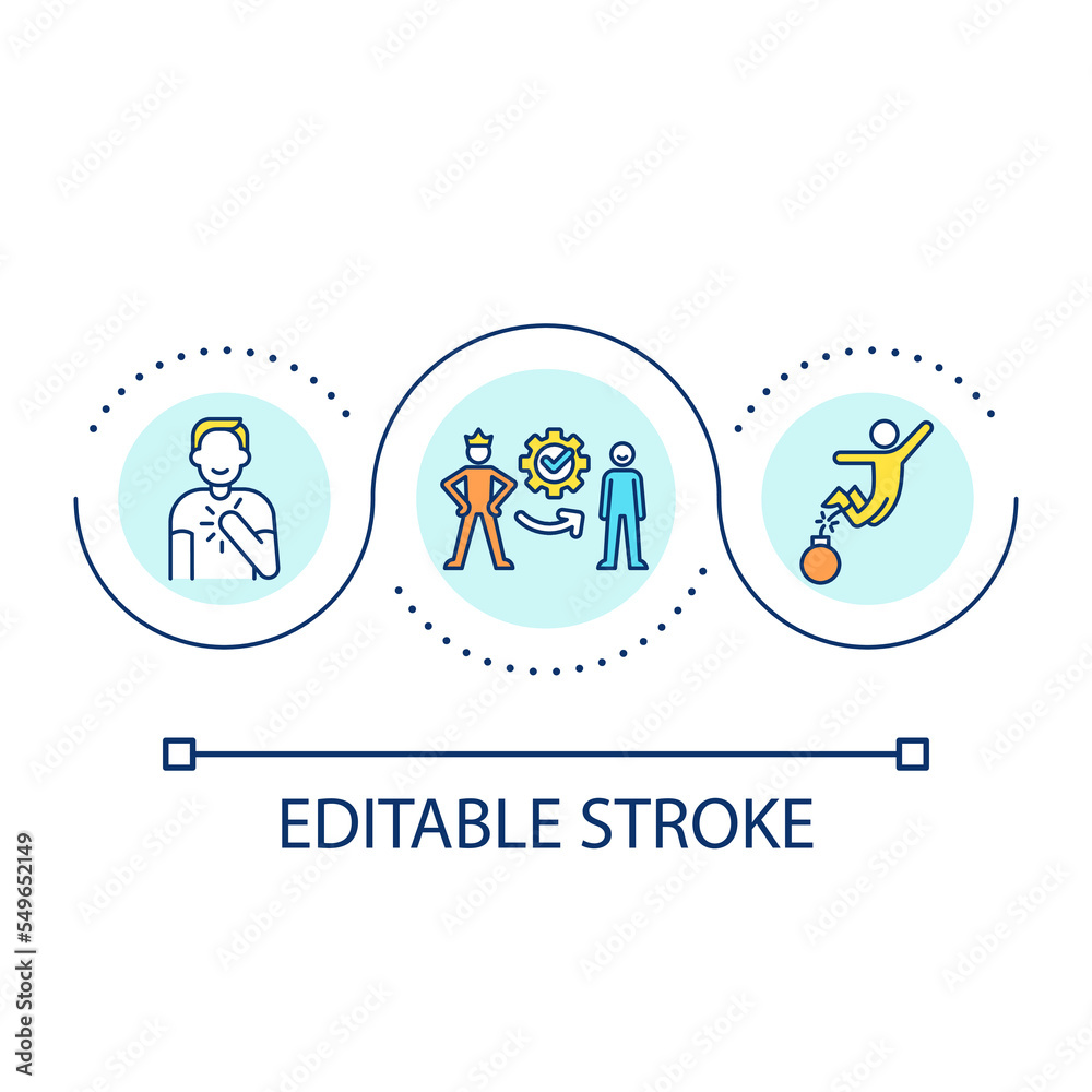 Releasing hidden blocks to success loop concept icon. Self development. Changing mindset abstract idea thin line illustration. Isolated outline drawing. Editable stroke. Arial font used Releasing hidden blocks to success loop concept icon. Self development. Changing mindset abstract idea thin line illustration. Isolated outline drawing. Editable stroke. Arial font used