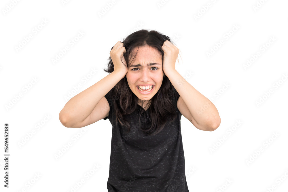 Surprised and shocked girl isolated on white. Emotional pretty brunette Surprised and shocked girl isolated on white. Emotional pretty brunette